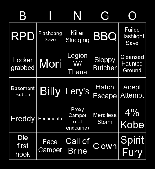Dead by Daylight Bingo Card