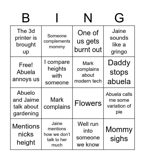 Untitled Bingo Card