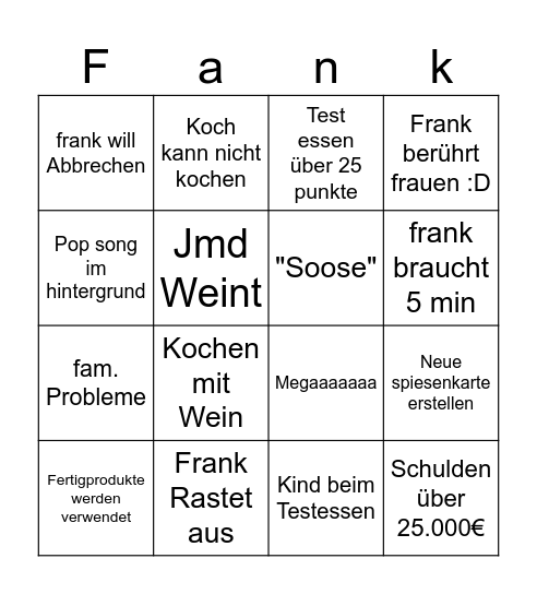 Frank Rosin Bingo Card