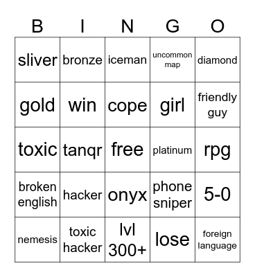 ranked rivals Bingo Card