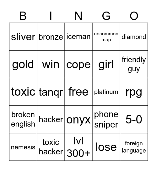 ranked rivals Bingo Card