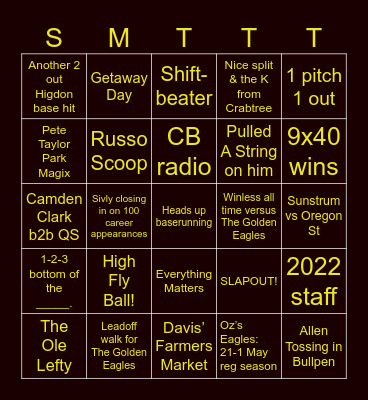 Getaway SweepDay Bingo Card
