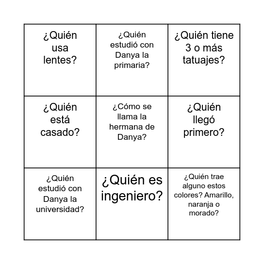 Danya's Bingo Card