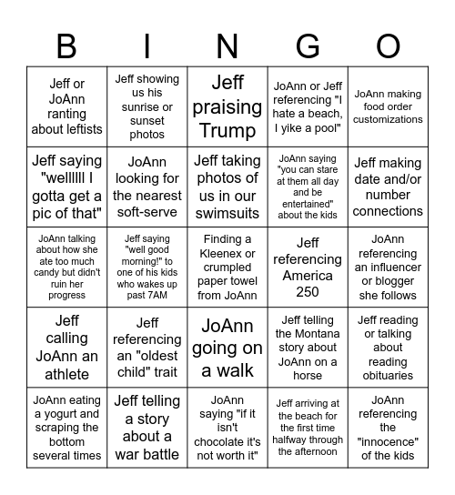 Jeff- and JoAnn-isms Bingo Card