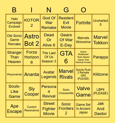 Summer Games Fest 2026 Bingo Card