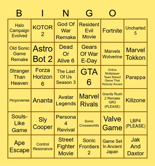 Summer Games Fest 2026 Bingo Card