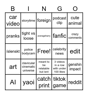 Lalalu tiktok bingo Card