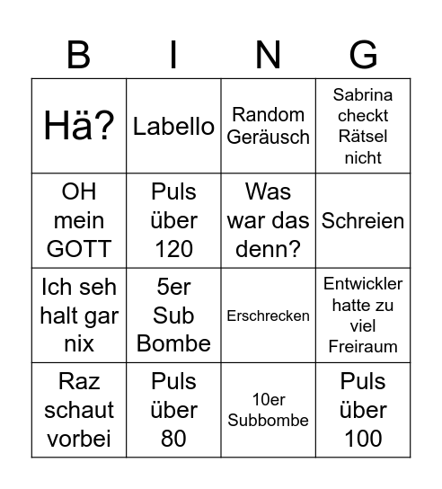 Horrorspiel Bingo Card