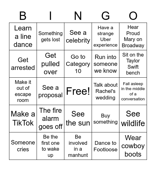 Rachel's Bachelorette Bingo Card