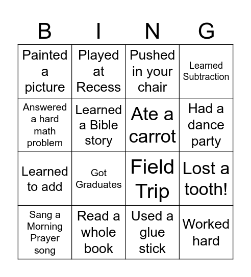 First Grade Bingo Card