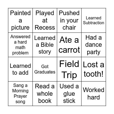 First Grade Bingo Card