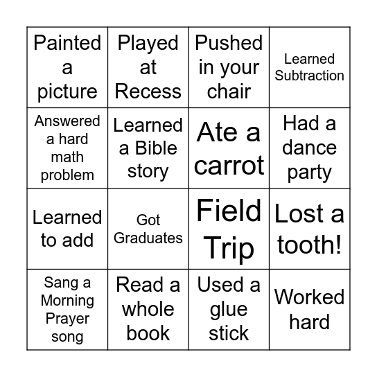First Grade Bingo Card
