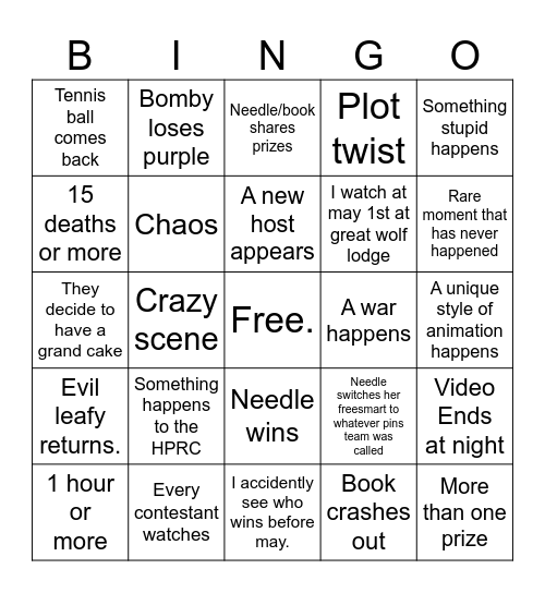 BFDIA 25 Bingo Card