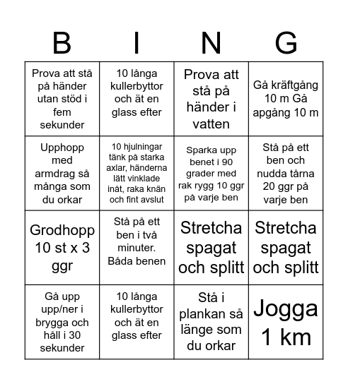 Gympa Bingo Card