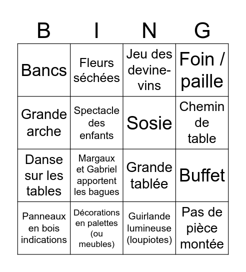 Le mariage Bingo Card