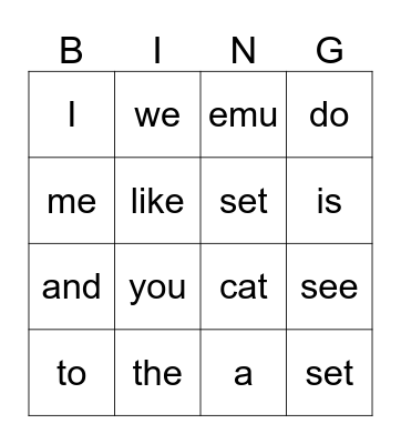 Emu Bingo Card