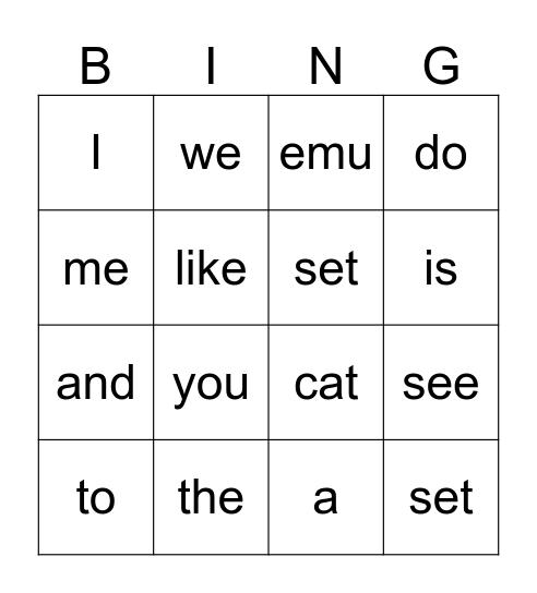 Emu Bingo Card