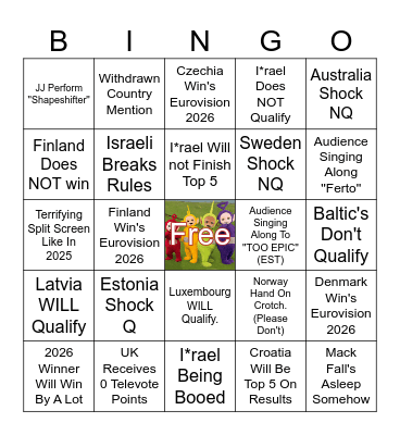 Teletubbies Eurovision26 Bingo Card