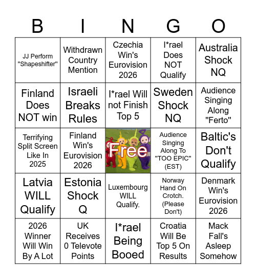 Teletubbies Eurovision26 Bingo Card