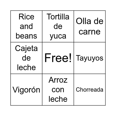 Comidas de CR Bingo Card