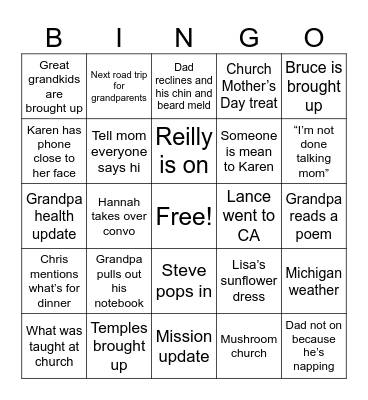 Stamps Family Bingo Card