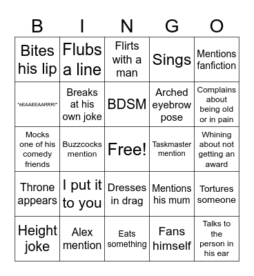 Greg TV Baftas Bingo Card
