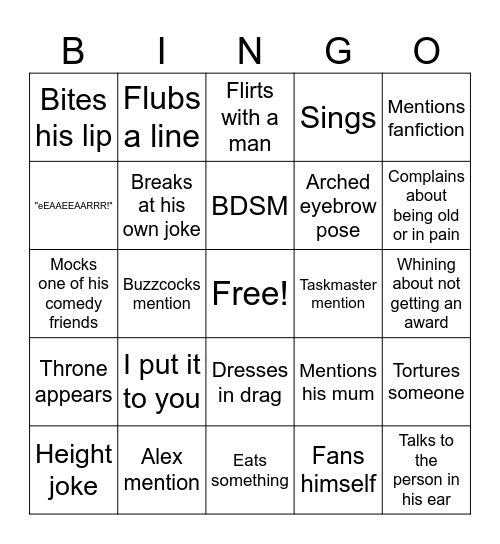 Greg TV Baftas Bingo Card