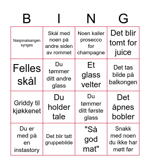 17. mai Bingo Card