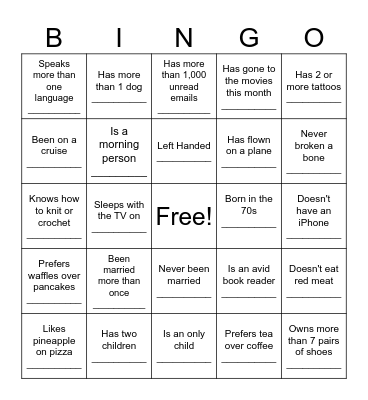 Find Someone Who Bingo Card