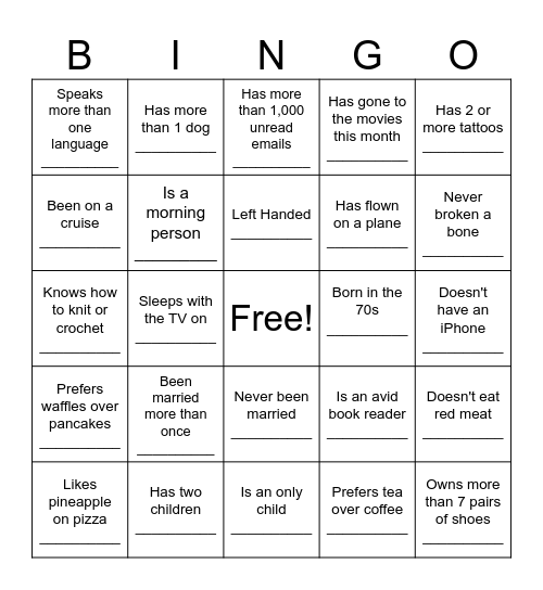 Find Someone Who Bingo Card