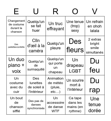 Bingo Eurovision 2026 Bingo Card
