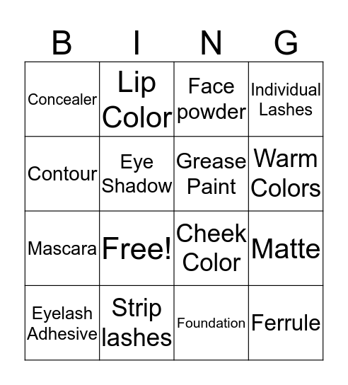Facial Makeup Bingo Card
