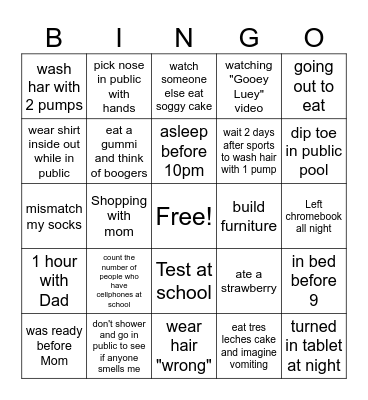 cosigrossy Bingo Card