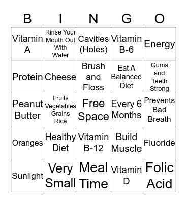 Healthy Diet Bingo Card