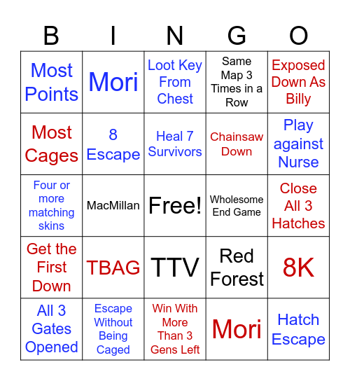 Dbd 2v8 Bingo Card