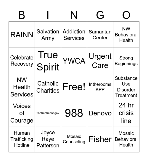 Mental Health Support Resources Bingo Card