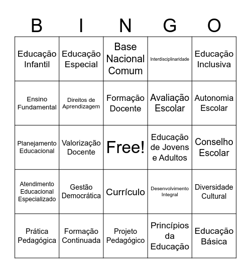 LDB 9394/96 Bingo Card