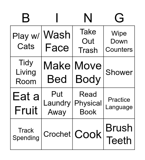 Daily Tasks Bingo Card