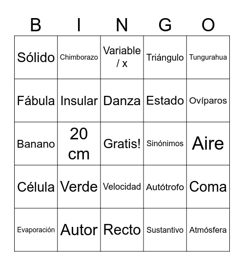 Bingo académico Bingo Card