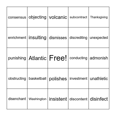 3 & 4 Syllable - Closed #3 Bingo Card