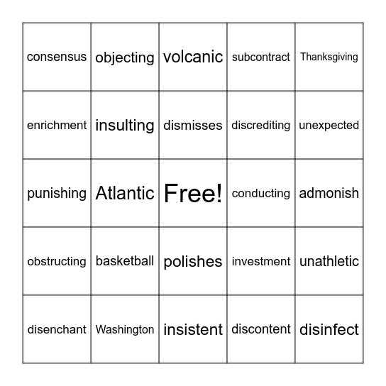 3 & 4 Syllable - Closed #3 Bingo Card