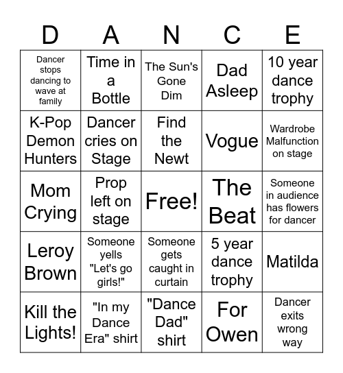 Lights, Camera, ACTION! Bingo Card