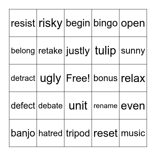 2 Syllable - Open #1 Bingo Card