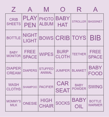 BABY SHOWER BINGO Card