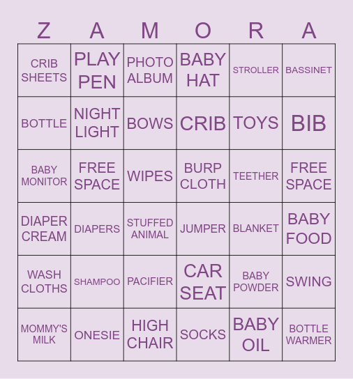BABY SHOWER BINGO Card