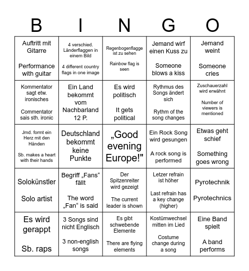 ESC 2026 Bingo Card
