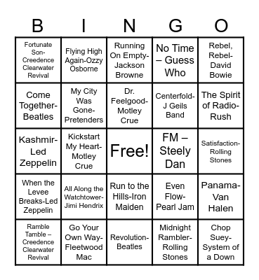 Time To Rock 4! Bingo Card