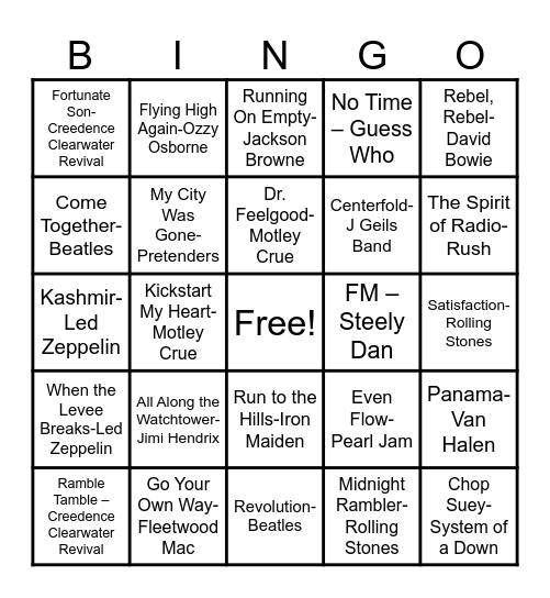 Time To Rock 4! Bingo Card