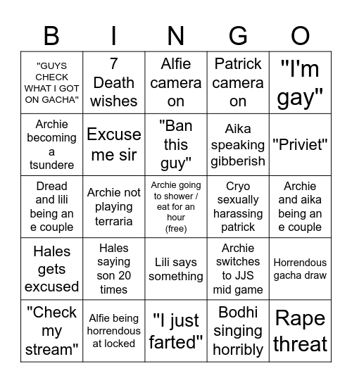 Iron Mouse Bingo Card