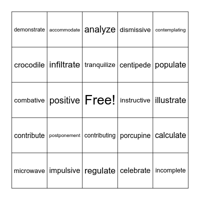 3 & 4 Syllable - VCe #2 Bingo Card